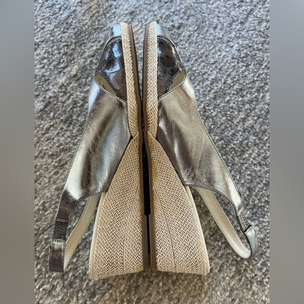Amalfi Silver Metallic Slingback Wedge Sandals - Picture 3 of 6